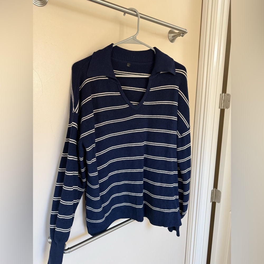 Navy and White Striped Sweater